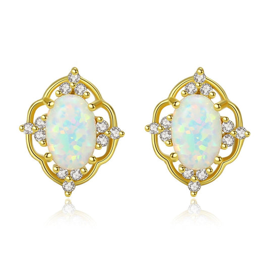 Aetolia 925 Sterling Silver Opal Earrings Vintage Style Opal Stud Earrings SE0317