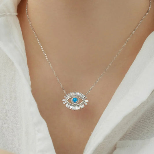 Aetolia Simple Blue Devil Eye Pendants For Women S925 Silver Necklace Turkish Lucky Chain Blue Eye Cz Cubic Zirconia Necklaces