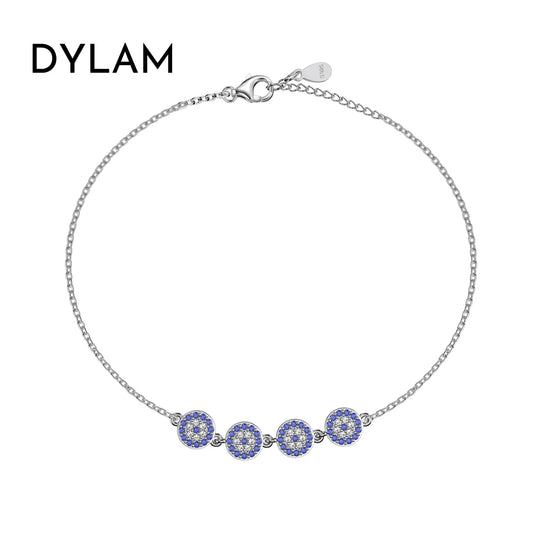 Aetolia Unique S925 Sterling Silver Jewelry Lucky Blue Devil Eye Bracelet Cz Cubic Zirconia Four Eyes Tennis Bracelets For Women