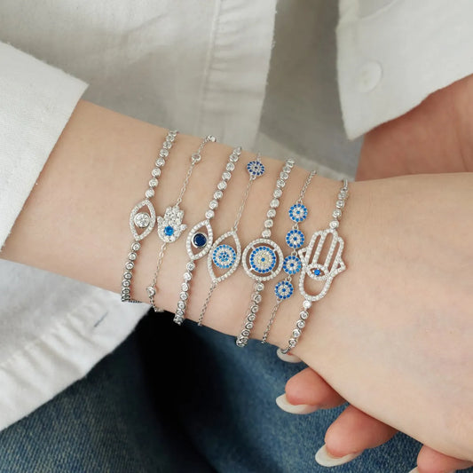 Aetolia Unique S925 Sterling Silver Jewelry Lucky Blue Devil Eye Bracelet Cz Cubic Zirconia Four Eyes Tennis Bracelets For Women