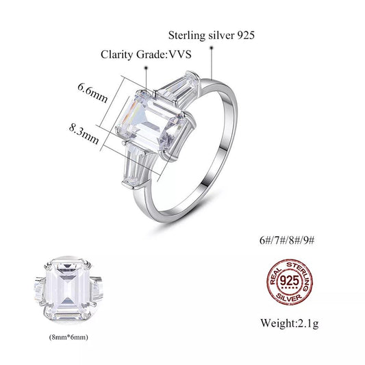 Aetolia 925 Sterling Silver 18K Gold Plated 4 Prong Emerald Cut Engagement Wedding Ring SR20121202