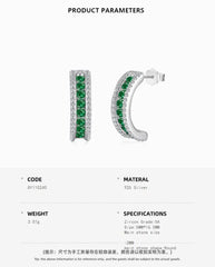 Aetolia S925 Sterling Silver Round Half Hoop Jewelry Female C-Shaped Earring Cz Cubic Zirconia Green Emerald Stud Earrings Women