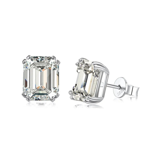 Aetolia High Quality Emerald Cut 8A Cubic Zirconia CZ Anniversary Fashion Wedding Diamond 925 Sterling Silver Earrings Stud