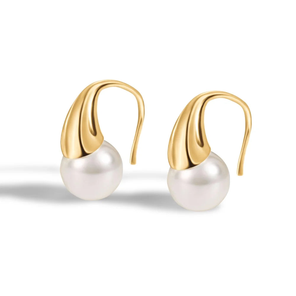Aetolia Hot Selling Elegant Classic Style Shell Pearl Ear Hook Earring Simple 18K Gold Plated S925 Silver Drop Earrings For Women