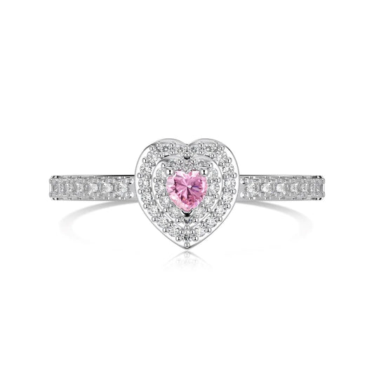 Aetolia Sweet Pink Diamond Engagement Cz Cubic Zirconia Ring Valentine'S Day Classic S925 Silver Love Heart Rings For Women