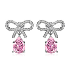 Aetolia Delicate Nickel Free Sweet Pink S925 Silver Cz Cubic Zirconia Stud Earring Pear Bow Tie Drop Earrings For Women Jewelry