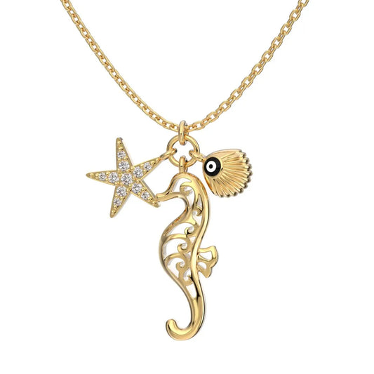 Aetolia Waterproof S925 Sterling Silver Seahorse Pendants For Women 18K Gold Necklace Cz Cubic Zirconia Star Blue Eyes Necklaces