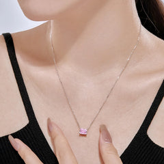 Aetolia High End 925 Sterling Silver Necklace Rectangle 8A Ice Cut Cubic Zirconia Luxury Necklace Pendant Jewelry Pink Necklaces Women