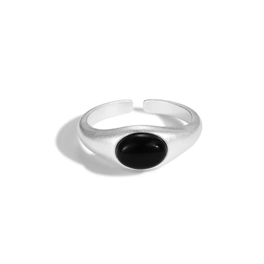 Aetolia Handmade S925 Silver Jewelry Manufacturer Supplier Open Adjustable Oval Shape Ring White Black Onyx Rings For Women