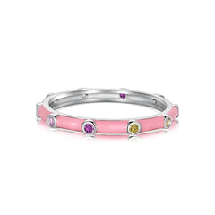 Aetolia Custom Stackable Enamel Ring 925 Sterling Silver Cz Cubic Zirconia Pink Rainbow Colorful Original Eternity Rings For Women