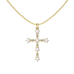 Aetolia Hot Selling 18K Gold Plated Jewelry Cross Pendant Necklace Bling Iced Out Round Cz Pearl Pendant Necklaces For Women