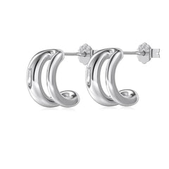 Aetolia 18K Gold Plated Unique Hypoallergenic S925 Silver Hoop Earring Minimalist Double-Layered Geometric Stud Earrings Women