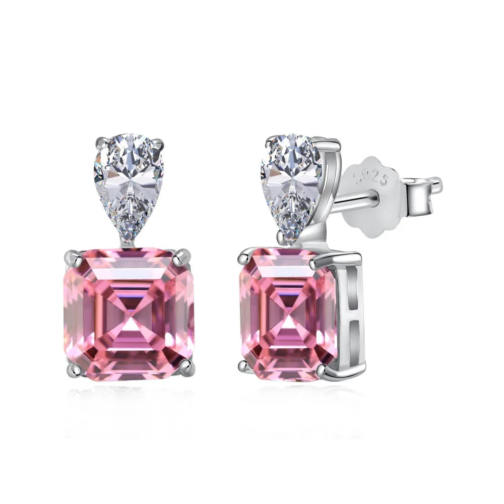 Aetolia Fine Jewelry High Quality 925 Sterling Silver Earring Cz Cubic Zircon Pink Sapphire Diamond Square Stud Earrings For Women Gift