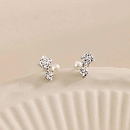 Aetolia New Design Women S925 Sterling Silver Square Earring Korean Style Cubic Zirconia Cz Studs Pearl Earrings For Dainty Wear