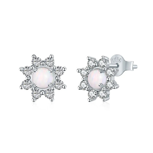 Aetolia fine jewelry 925 Sterling Silver CZ cubic zirconia Flower Earring Flower Shape White Blue Opal Stud Earrings for women