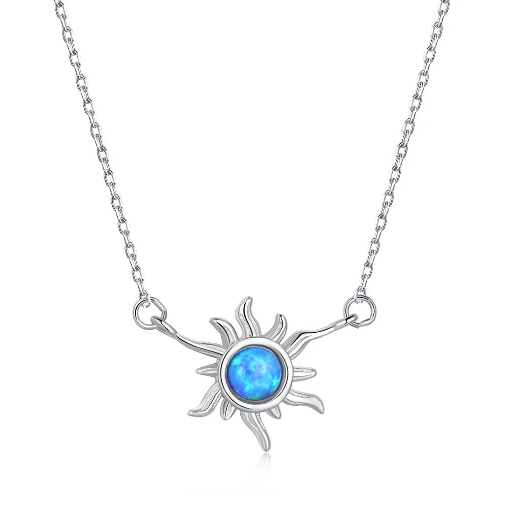 Aetolia Fine jewelry cubic zirconia Sun Flower shape blue Opal Choker Necklace Hawaiian Necklace Flower Chocker Necklaces for Women