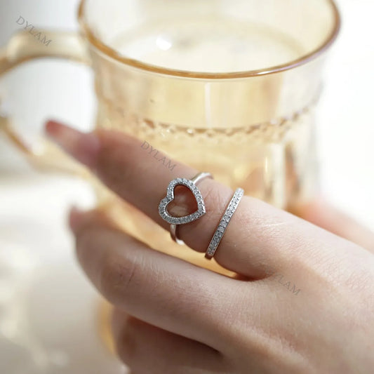 Aetolia Statement Adjustable hollow Hearts Promise Stacking Eternity Love Finger Band Jewelry Sterling Silver 925 Hear ring set