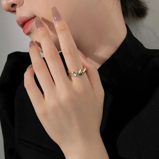 Aetolia Winter Arrival Double Rings Gold And Silver INS Irregular Geometry S925 Gold Plating Open Rings Jewelry For Women