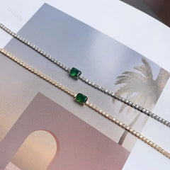 Aetolia Hip Hop Trendy Green Crystal Diamond 18K Gold Plated Cuban Chain Brass Cz Tennis Bracelets Colorful Square Women Bracelet