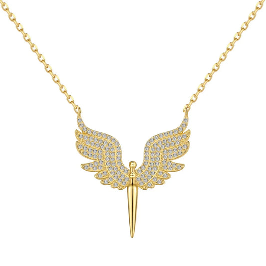 Aetolia 2024 Wholesale New Design S925 Cz Zircon Angel Wings Pendant Necklace 18K Gold Plated Chain Necklaces For Ladies Women