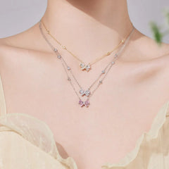 Aetolia High Quality Colorful Butterfly Bow Necklace Set S925 Sterling Silver Simple Clavicle Chain Necklaces Pendants For Women