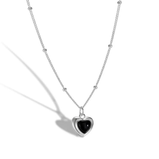 Aetolia New S925 Sterling Silver Black Onyx Heart Pendant Necklaces For Women Clavicle Chain Link Romantic Love Cute Bead Necklace