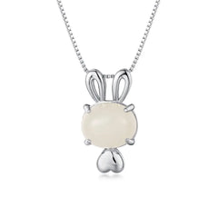 Aetolia Wholesale Luxury 18K Gold Plated Jewelry S925 Sterling Silver Bunny Rabbit Pendant Necklace Real Hotan Jade Necklaces For Women