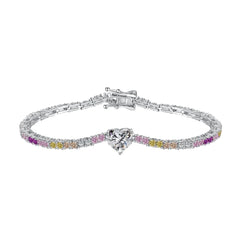 Aetolia Heart Butterfly Rainbow Pink Stone Adjustable S925 Sterling Silver Bracelets Women CZ Tennis Bracelet Femme Jewelry Set