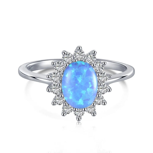 Aetolia 5A Cz Cubic Zirconia Sunflower oval S925 Sterling Silver Fashion Jewelry Ring For Engagement Wedding Round Blue Opal Ring