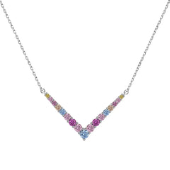 Aetolia No Moq Emerald Pink Colorful Zirconia Long Chain V Shape Link Necklace 925 Sterling Silver Pendant Necklaces For Women