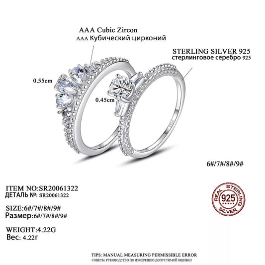 Aetolia 925 Sterling Silver 18K Gold Plated Double Stackable Engagement Wedding Rings Set SR20061322