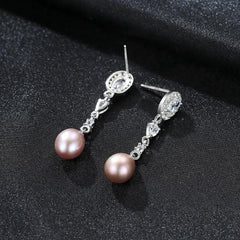 Aetolia 925 Sterling Silver Natural Freshwater Pearl Earrings Oval CZ Diamond Long Dangle Stud Earrings FE0058