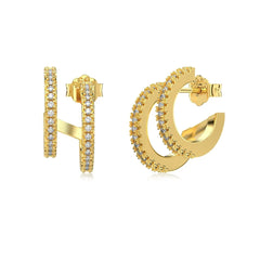 Aetolia Aetolia Fine Personality S925 Sterling Silver Hoop Earring 18K Gold Plated Twisted Double Cz Cubic Zircon Stud Earrings Women