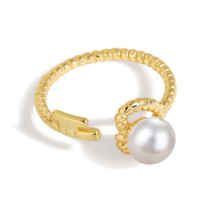 Aetolia Tarnish Free Double Layered Bowknot Hypoallergenic Adjustable 18k Gold Plated 925 Sterling Silver Pearl Rings Jewelry Women