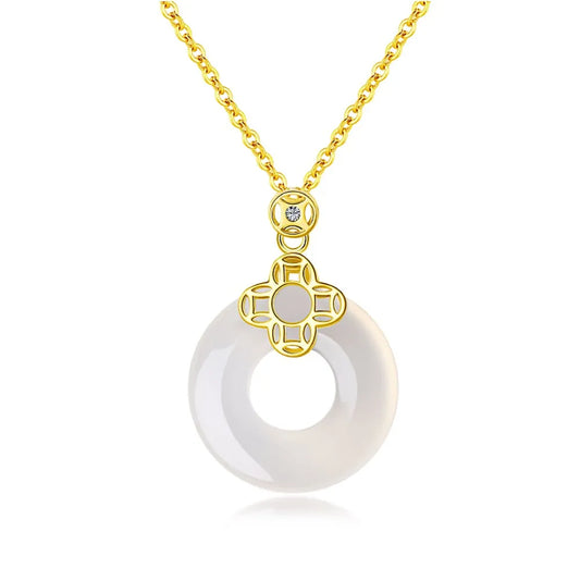 Aetolia Custom 925 Sterling Silver Lucky Buckle Hollow Round Pendant Luxury High-End 18K Gold Plated Hotan Jade Necklaces For Women