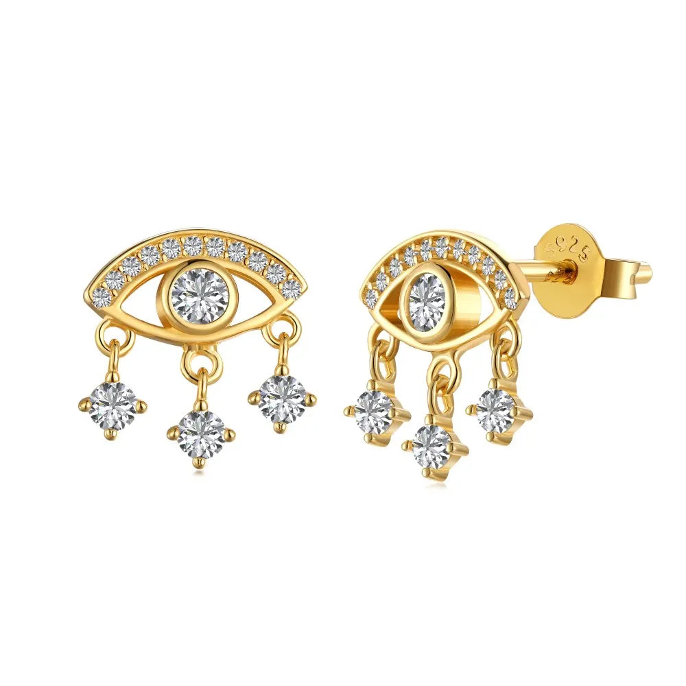 Aetolia Non Tarnish Iced Out Cz Cubic Zirconia Demon Eye Earring 18K Gold Plated S925 Sterling Silver Devil Eyes Stud Earrings Women