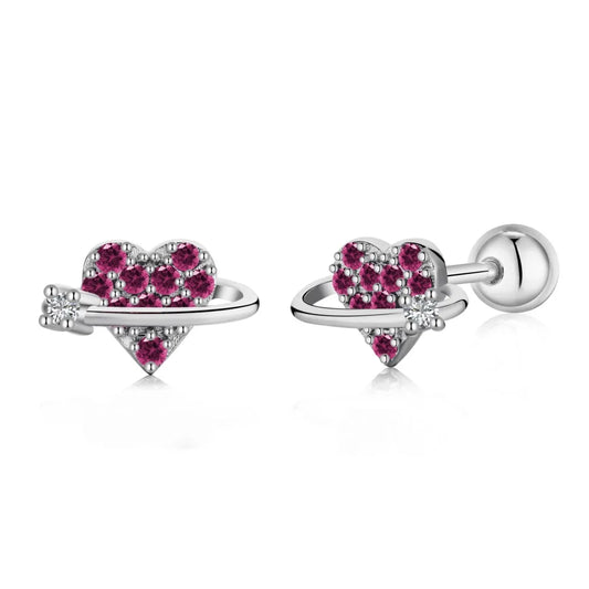 Aetolia Cute Fashionable Barbell Piercing Jewelry 925 Sterling Silver Pretty Pink CZ 18k Yellow Gold Heart Screw Back Earrings