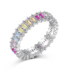 Aetolia Exquisite 925 Sterling Silver Ring Eternity Band Rainbow Colorful Pink Diamond Wedding Cubic Zirconia Rings Jewelry Wome