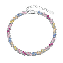 Aetolia Heart Butterfly Rainbow Pink Stone Adjustable S925 Sterling Silver Bracelets Women CZ Tennis Bracelet Femme Jewelry Set