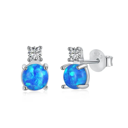 Aetolia Custom Wholesale Round Cute Cubic Zirconia Earring 925 Sterling Silver Blue Fire Opal Stud Earrings For Women