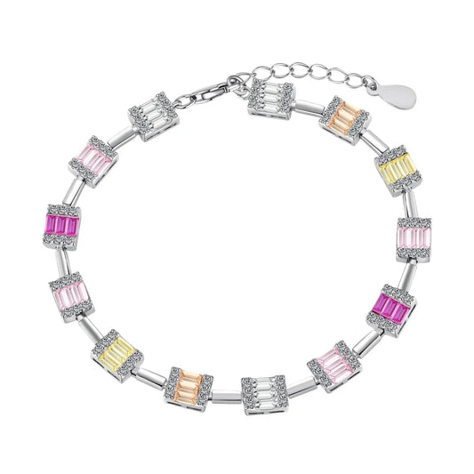 Aetolia Nickel Free Bling S925 Sterling Silver Bracelet Jewelry Set Cubic Zirconia Colorful Pink Stone Diamond Tennis Bracelets Women