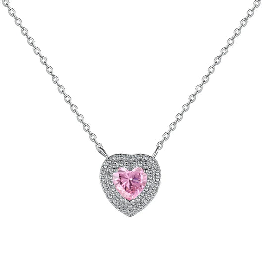 Aetolia Dropshipping S925 Sterling Silver Heart Shape Rainbow Jewelry Pink Stone Necklace Cz Cubic Zirconia Necklaces For Women