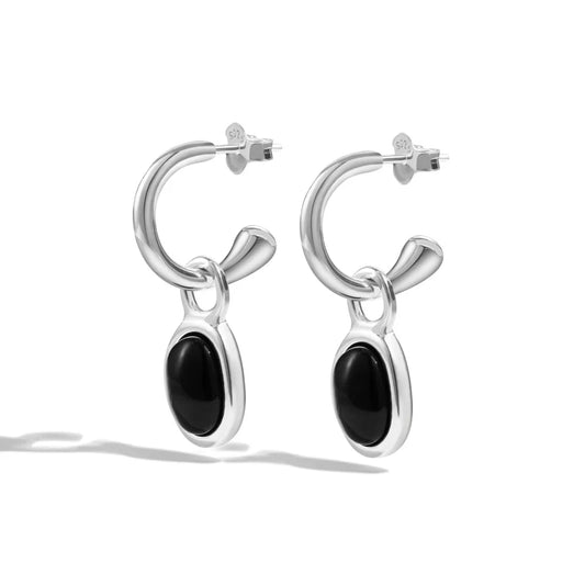 Aetolia Black Onyx Huggie Earring Oval Drop Initial Huggies Hoop Earrings S925 Sterling Silver Minimal Jewelry For Women Girls