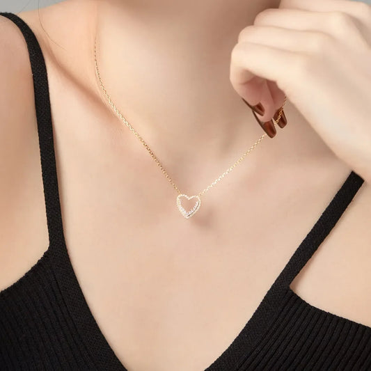 Aetolia Luxury 925 Sterling Silver Wedding Jewelry 18K Gold Plated Necklace Cz Zirconia Love Heart Brand Design Necklaces Women