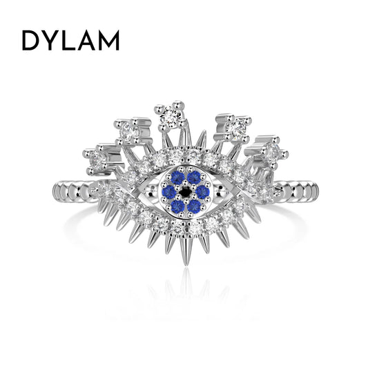 Aetolia Trendy Personalized S925 Sterling Silver Jewelry Adjustable Ring Cz Cubic Zirconia Turkish Blue Devil Eye Rings For Women