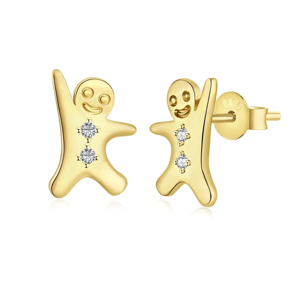 Aetolia Gingerbread Man Ear Christmas Gift Authentic 925 Sterling Silver 18K Gold Plated Ear Stud Earrings For Women Fine Jewelry Xmas