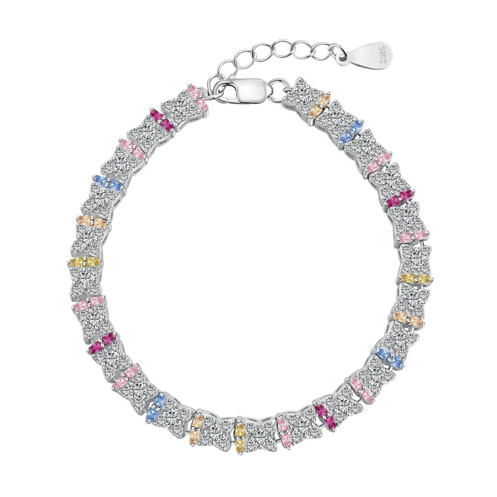 Aetolia Heart Butterfly Rainbow Pink Stone Adjustable S925 Sterling Silver Bracelets Women CZ Tennis Bracelet Femme Jewelry Set