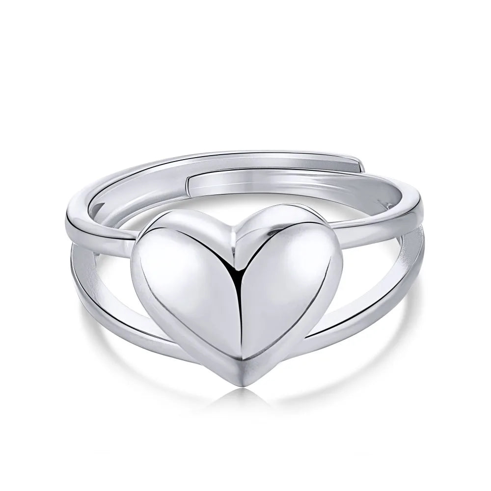 Aetolia Heart Shape Open Adjustable Lovers Ring S925 Sterling Silver Ring Set Fashion Simple Stacking Women'S Rings For Women