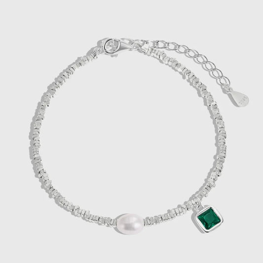 Aetolia New Arrival Stylish S925 Silver Rhodium Plated Beaded Fresh Water Pearl Emerald Green 5A Zirconia Pendant Bracelets