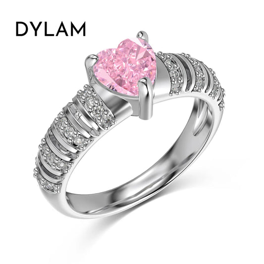 Aetolia Light Luxury S925 Silver Crushed Ice Out Ring Band Daily Sweet Beauty Pink Cubic Zirconia Love Heart Rings Jewelry Women